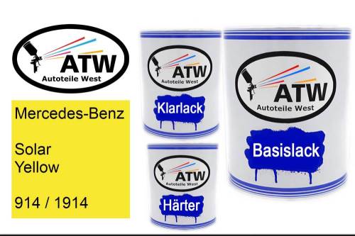 Mercedes-Benz, Solar Yellow, 914 / 1914: 1L Lackdose + 1L Klarlack + 500ml Härter - Set, von ATW Autoteile West.